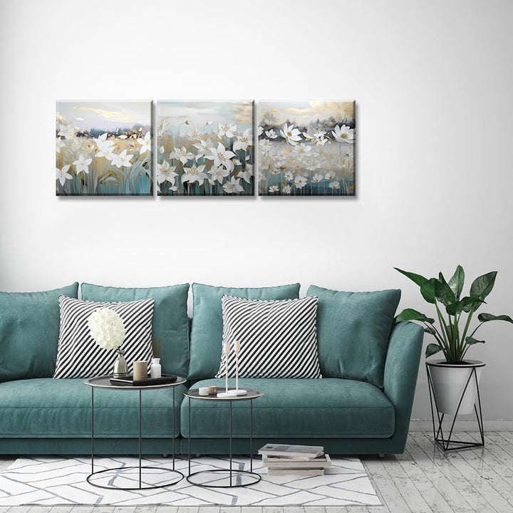 Piy Painting 3er Wand Kunst Modern Bild Set 30x30CM Elegante Blumen Bild Leinwand Malerei Blume Bild