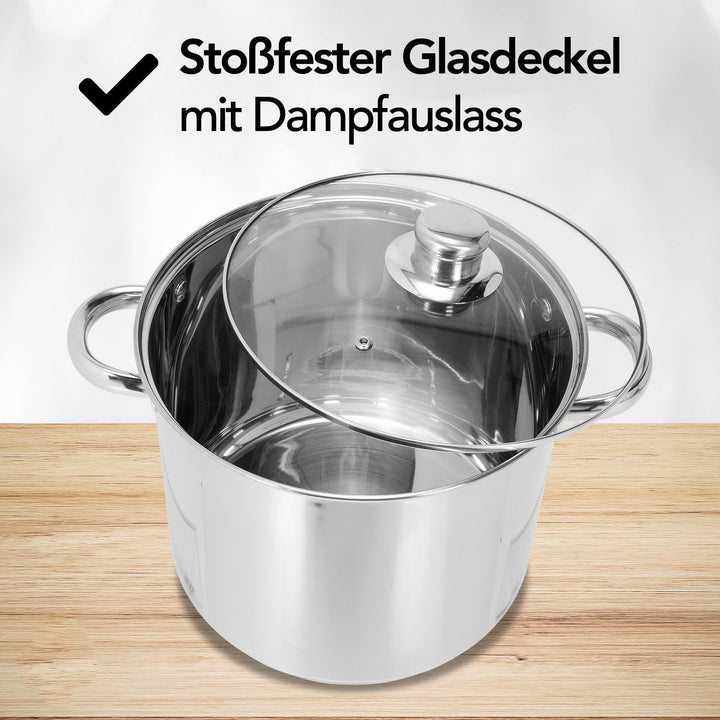 Brixy Suppentopf Stampftopf - Glasdeckel - 16,5L - 30 CM - Induktion Gas Keramik - Spülmaschinenfest