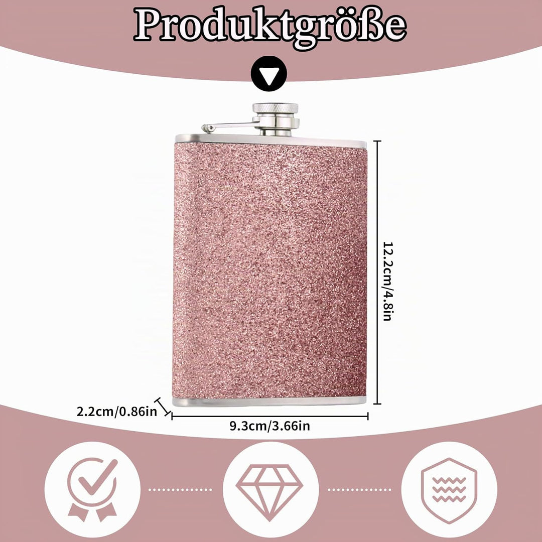 1x304 rosa 8Oz/240 ml Flachmann,Edelstahl-Flachmann für Damen,Flachmann mit Glitzer AuslaufsicherFla