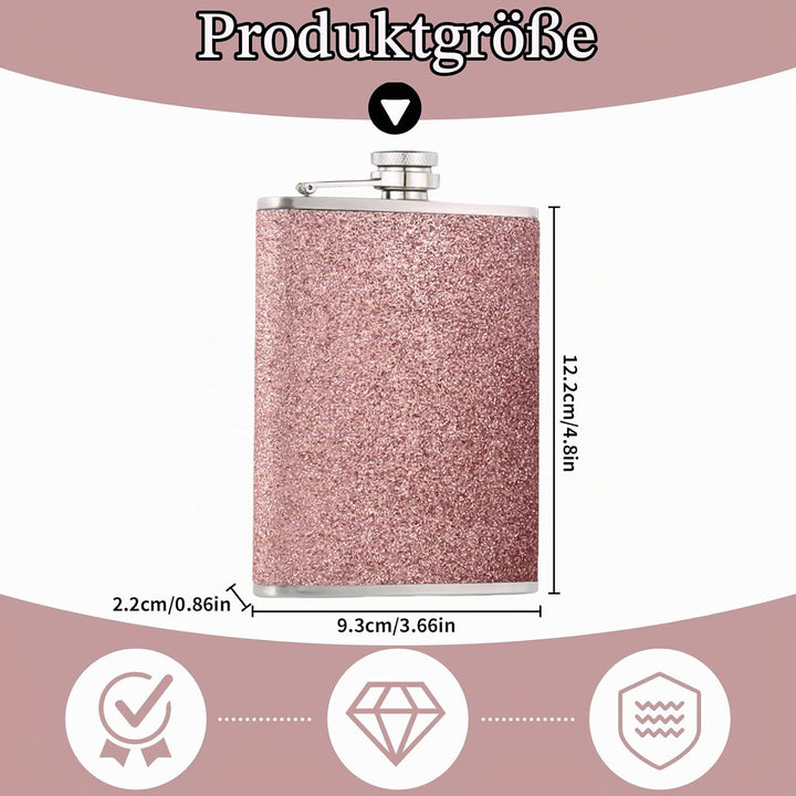 1x304 rosa 8Oz/240 ml Flachmann,Edelstahl-Flachmann für Damen,Flachmann mit Glitzer AuslaufsicherFla