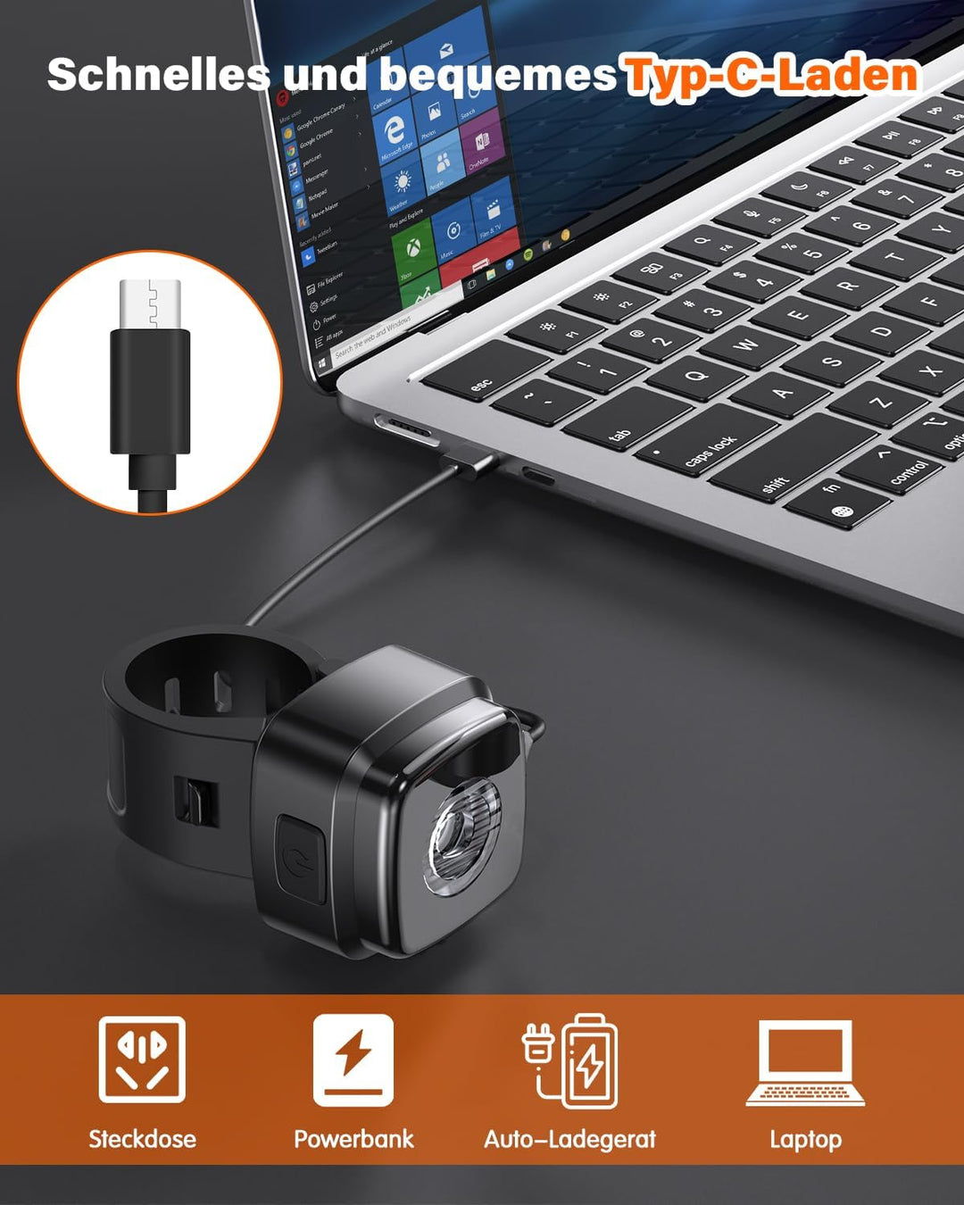 Akdomart LED Fahrradlicht Vorne, Fahrradlicht USB Aufladbar mit 600mAh Akku, Fahrradbeleuchtung StVz