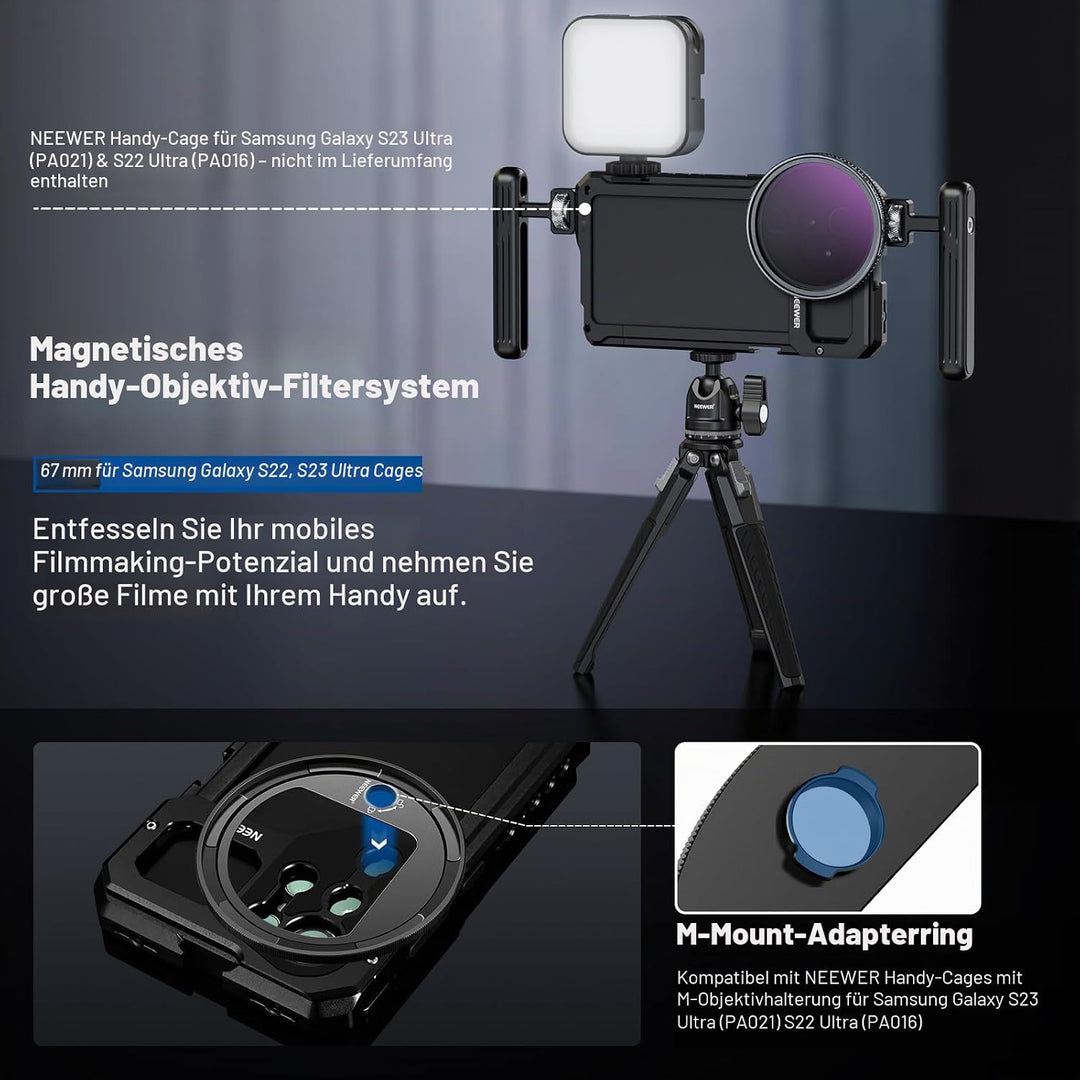 NEEWER 67mm magnetischer Variabler ND2-32 Filter (1-5 Stop) Set für Handy mit M Adapterring für NEEW