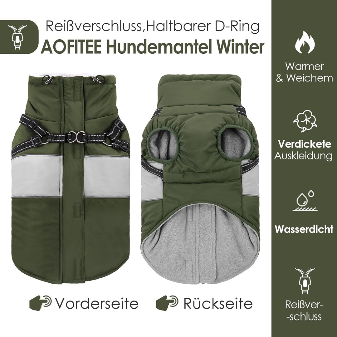 AOFITEE Hundemantel für Kleine Hunde, Wasserdicht Warme Hundejacke mit Geschirr, Winddicht Hunde Win