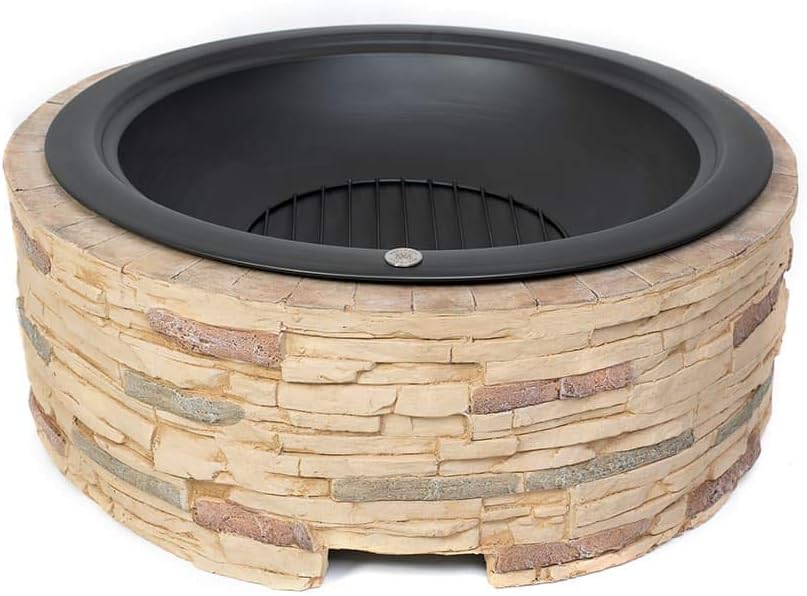 Westmann Feuerstelle Aluminium | Feuerschale mit Funkenschutzhaube | Garten Feuerkorb Steinoptik Bra