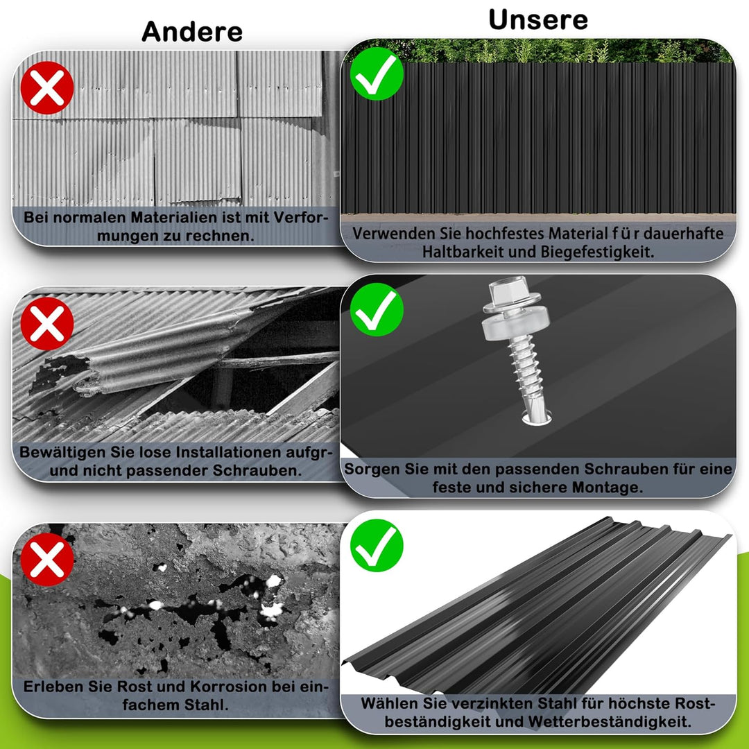 24x Trapezblech Profilblech 129,5 x 45 cm = 14 m² Schwarz – Verzinkt, Wetterfest &amp; Korrosionsbeständ