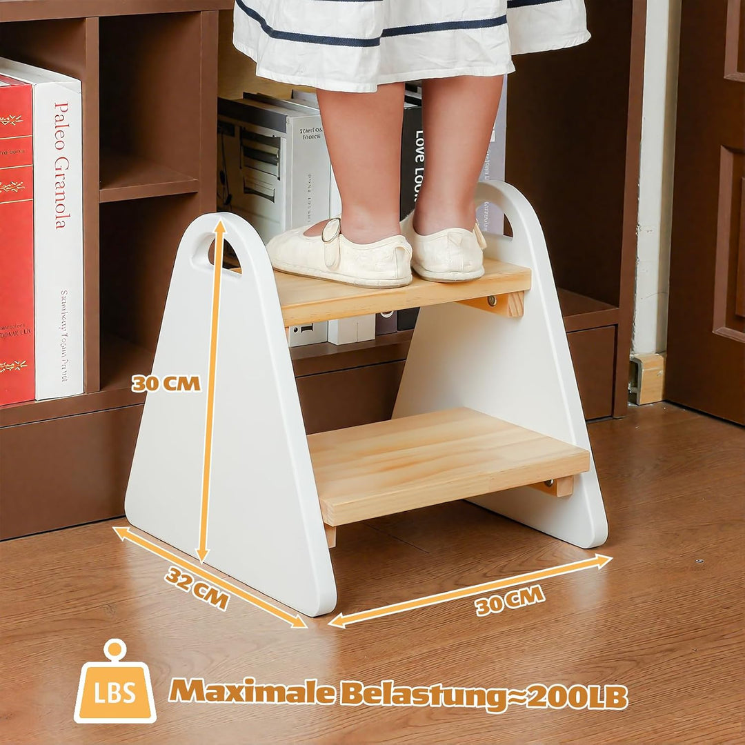 2-stufiger Tritthocker für Kinder aus Naturmaterial, Hocker & Trittstuhl Trittpult, Kindertreppe für