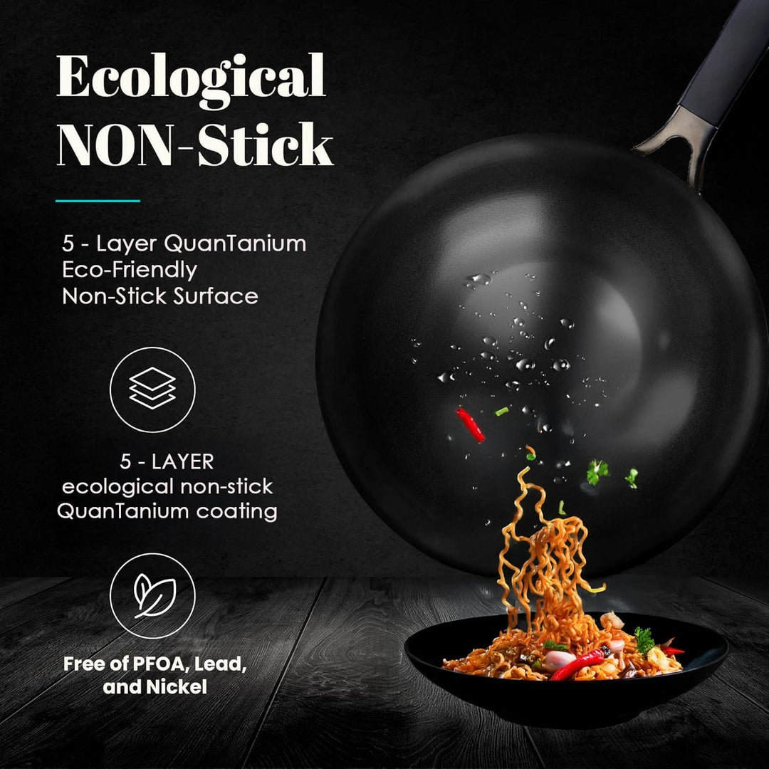 WECOOK! Phat-wok Wok aus geschmiedetem Aluminium 24 cm | 3mm Dicke | QuanTanium Antihaftbeschichtung