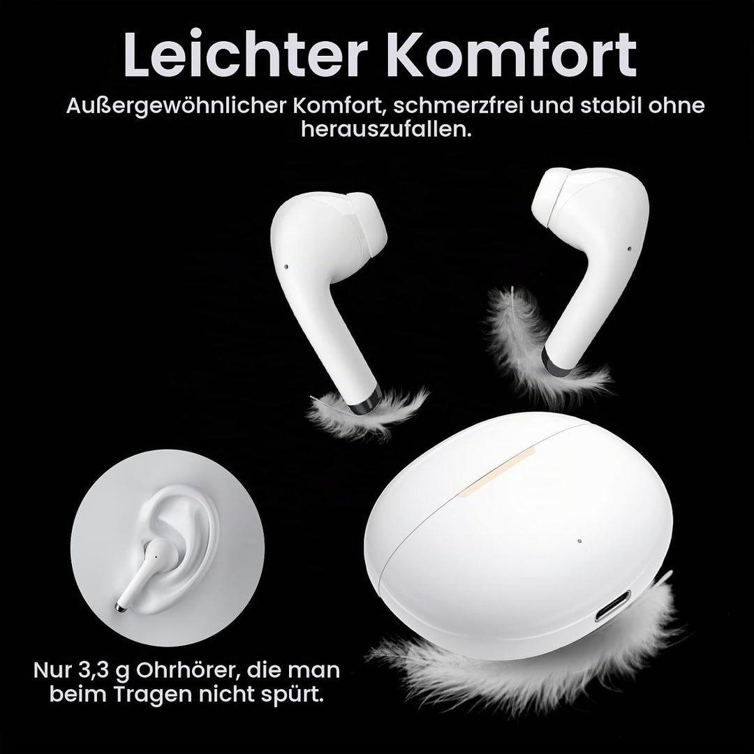 yobola Kopfhörer Kabellos Bluetooth 5.4, Semi-In-Ear Ohrhörer Tiefer Bass Stereo Touch Control mit 4