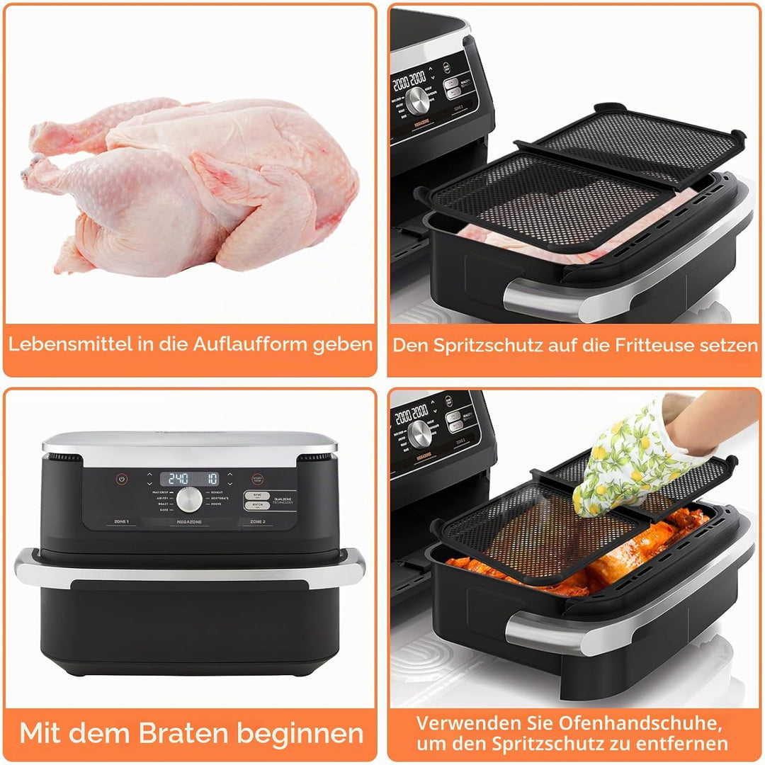 Spritzschutz für Ninja Foodi Flexdrawer 10,4 l Heissluftfritteuse AF500eu, Wiederverwendba Silikon A