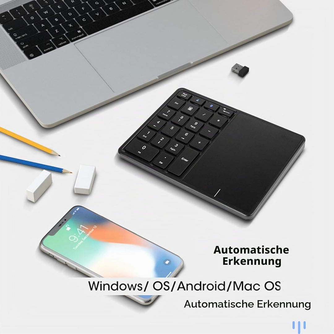 Kabelloser Nummernblock mit Touchpad, Bluetooth-Nummernblock für Laptop, 22 Tasten Wireless BT Dual