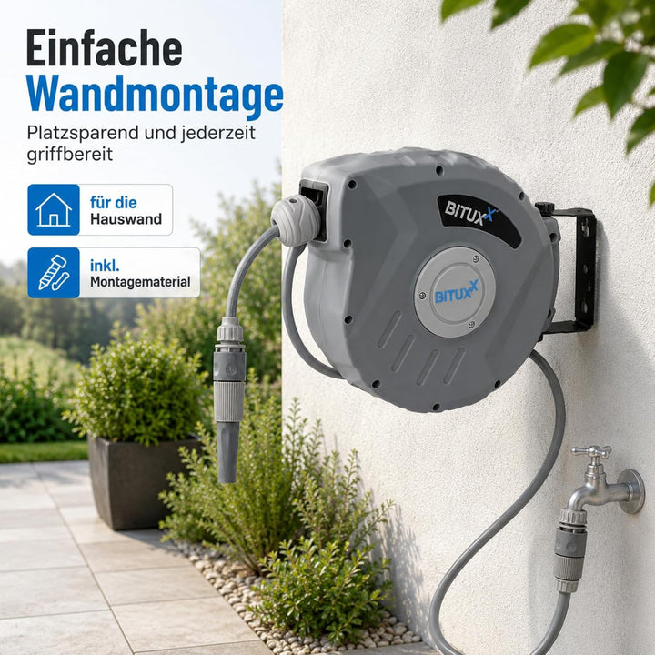 Bituxx Wand Wasser Schlauchtrommel Schlauchaufroller Wasserschlauchaufroller Schlauchbox Automatik (