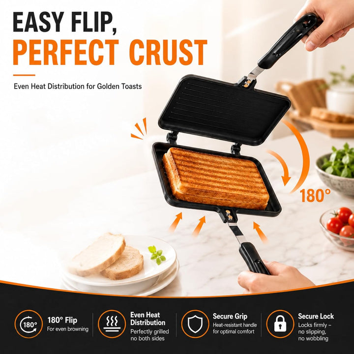 Doppelseitige Sandwich Maker Bratpfanne, Sandwichmaker Camping Doppelseitige Bratpfanne, Antihaft Al