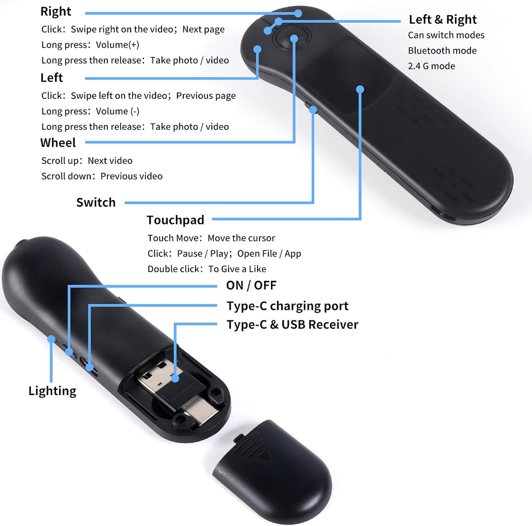 Fingerspitzen Scrolling Mini Bluetooth-Maus,BT5.3+2.4G+USB-C,Drei-Modus+Touchpad,4in1Tragbare Page T