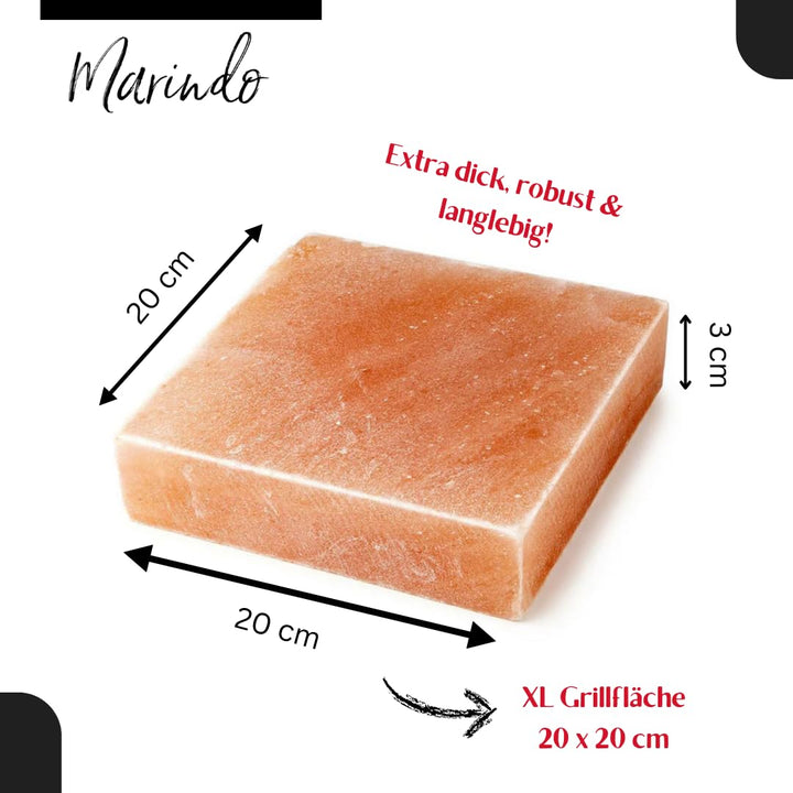 Marindo Chef BBQ Grill Salzstein XL quadratisch 2er Set 20x20x3cm je Salzstein | Salzstein zum Grill
