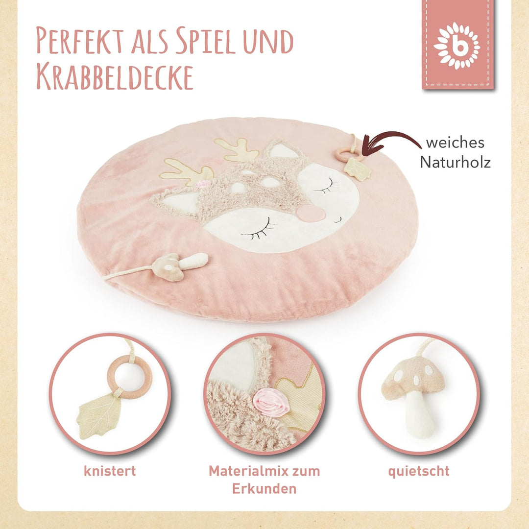 Bieco Baby Krabbeldecke Ø 70 cm | Reh Motiv Activity Decke Baby | Krabbeldecke für Baby | Geeignet f