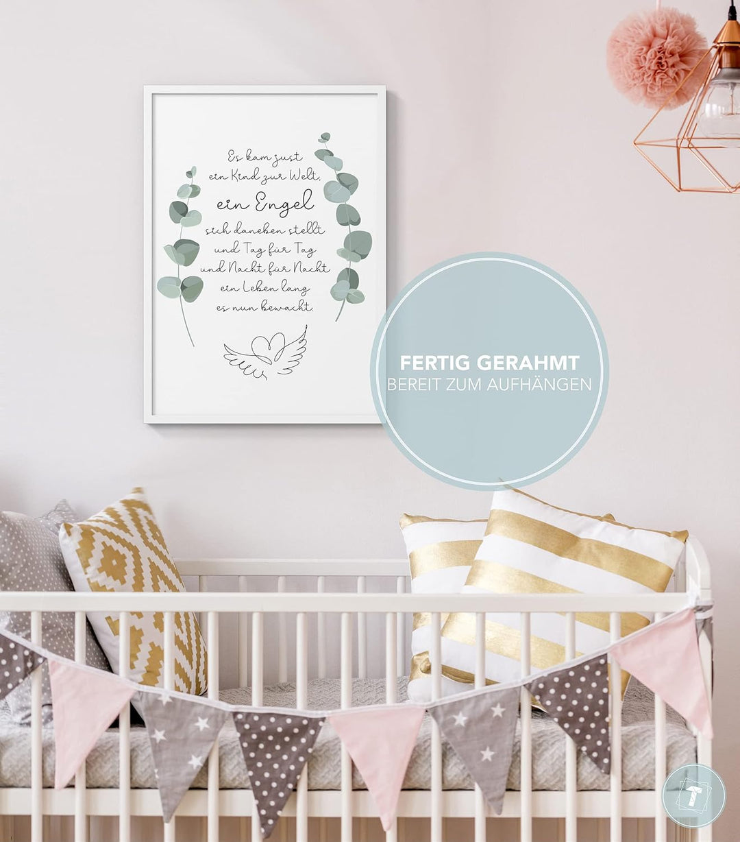 Papierschmiede® Kinderposter in A4 gerahmt im weissen Holzrahmen, Wanddeko für Kinderzimmer, Babyzim