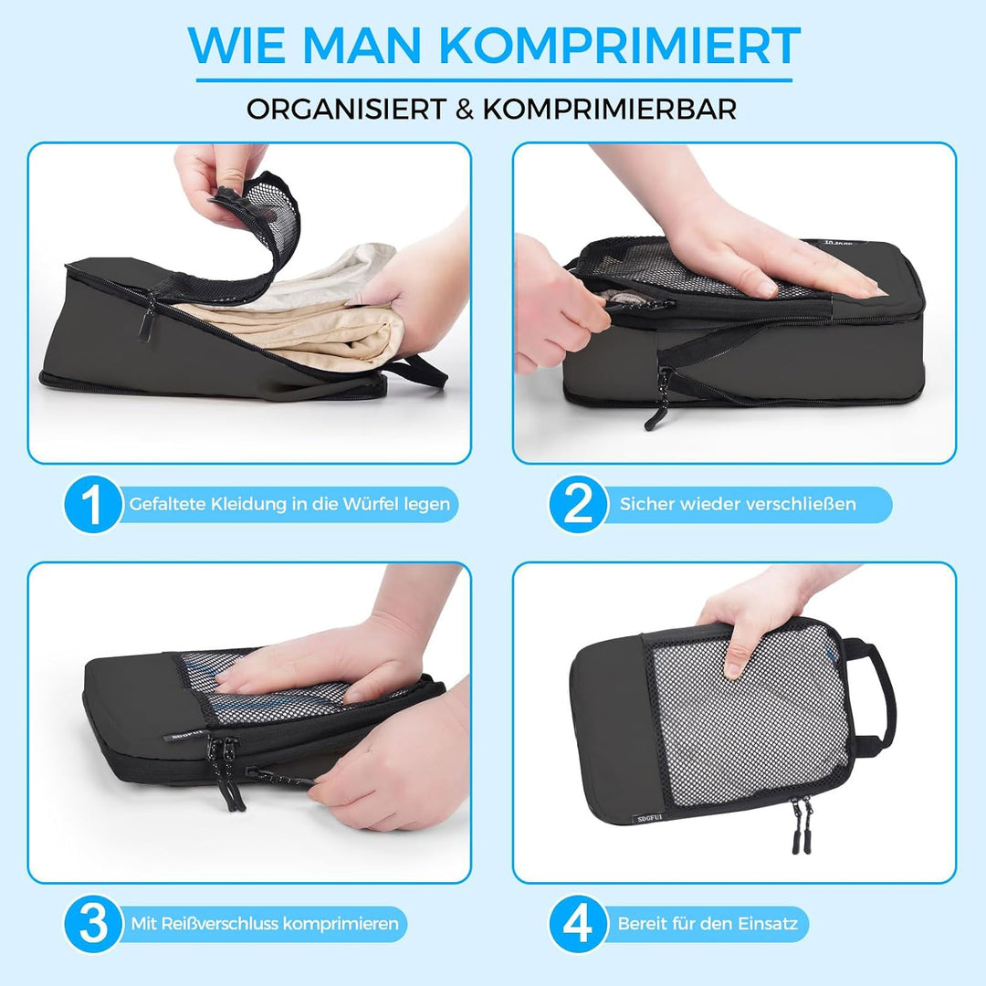 BAGLHER Packwürfel Kompression für die Reise - Extrem platzsparender Koffer-Organizer-Set, wasserdic