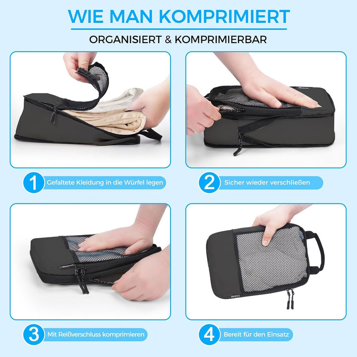 BAGLHER Packwürfel Kompression für die Reise - Extrem platzsparender Koffer-Organizer-Set, wasserdic