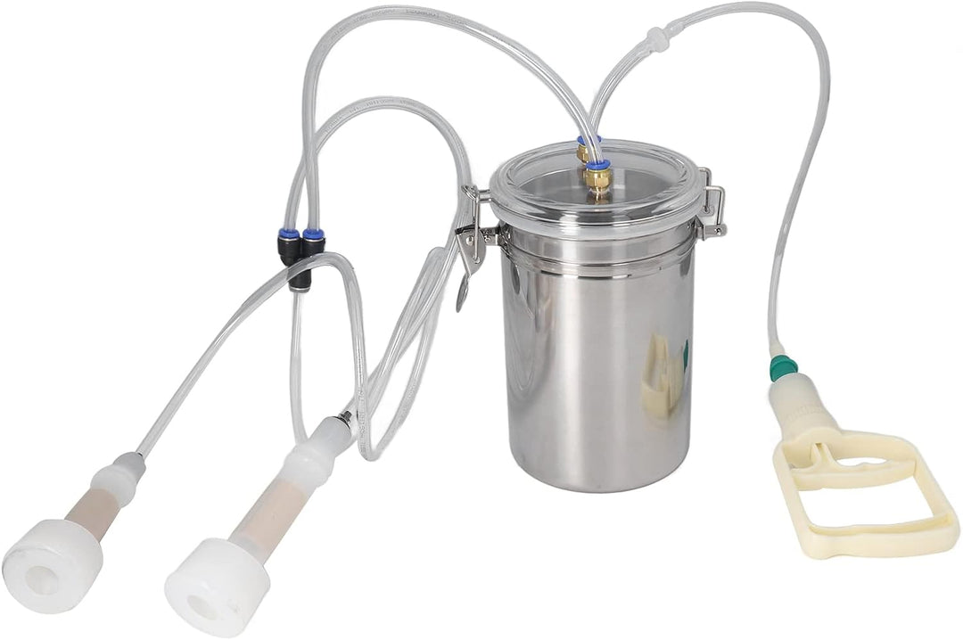 2L Milchmaschine Manueller Ziegenmelker Edelstahlflasche Tragbares Melkset, Ziegenmelkmaschine für M