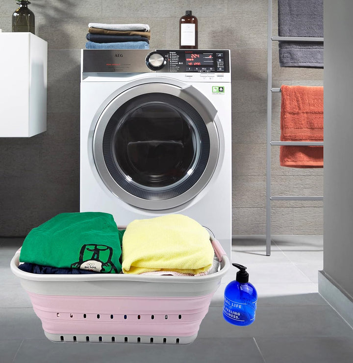 SAMMART 21L Super Mini Zusammenklappbarer Kunststoffkorb mit 3 Griffen – Faltbarer Pop-Up-Aufbewahru