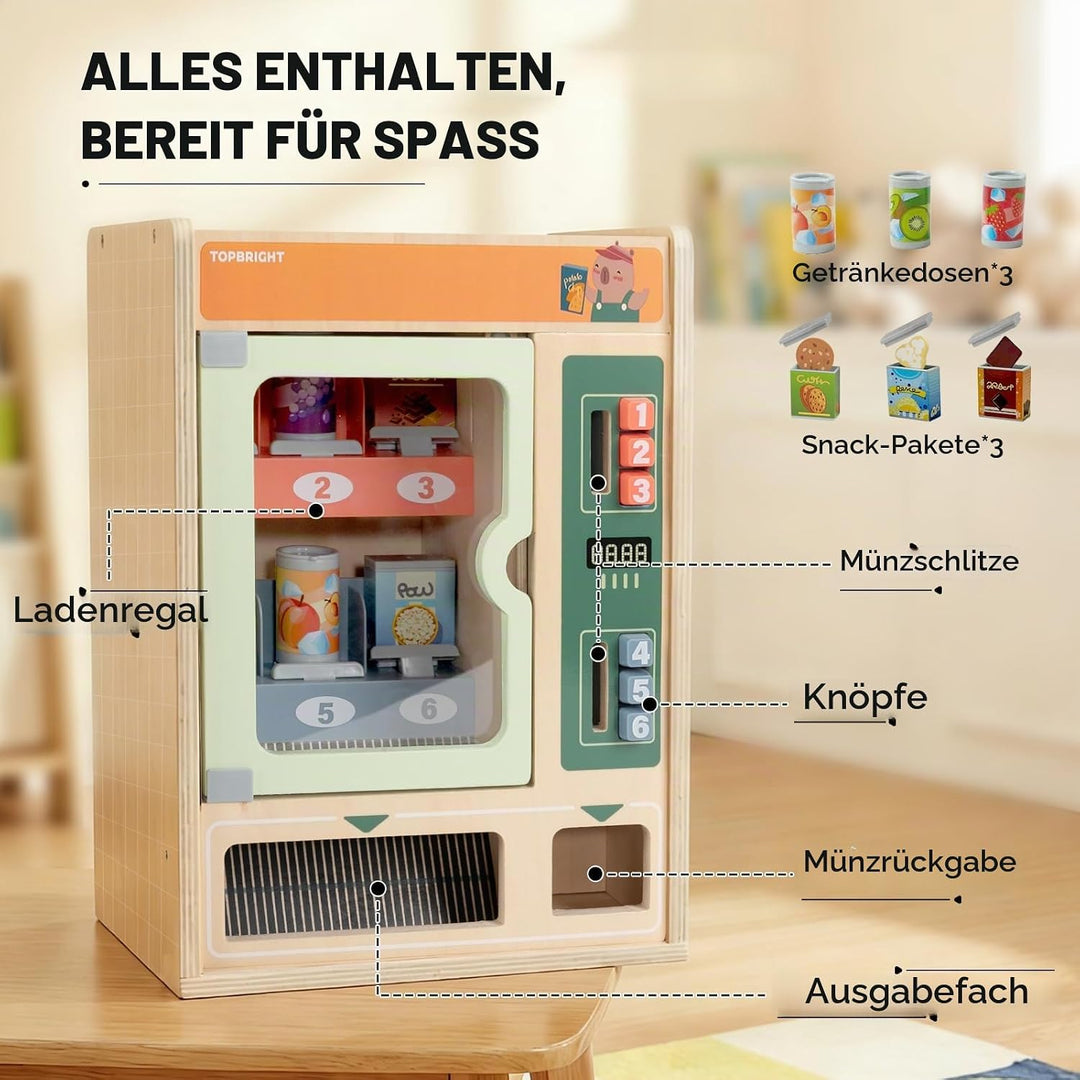TOP BRIGHT Verkaufsautomat für Kinder ab 3 Jahren, Spielküche Zubehör Küchenset mit Snacks, Getränke