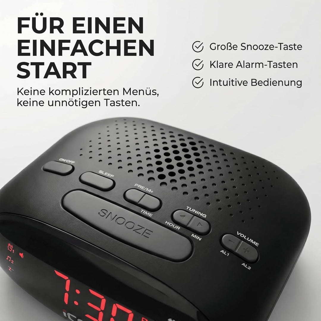 iCES ICR-210 Uhrenradio - Radiowecker mit 2 Weckzeiten - PLL FM - Schlummerfunktion - Sleeptimer - G