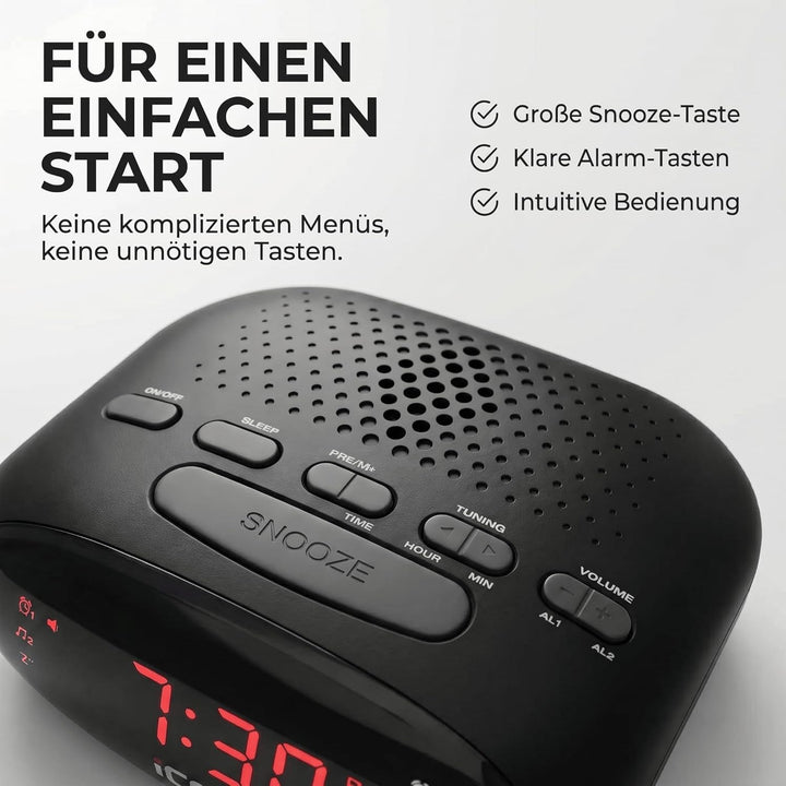iCES ICR-210 Uhrenradio - Radiowecker mit 2 Weckzeiten - PLL FM - Schlummerfunktion - Sleeptimer - G