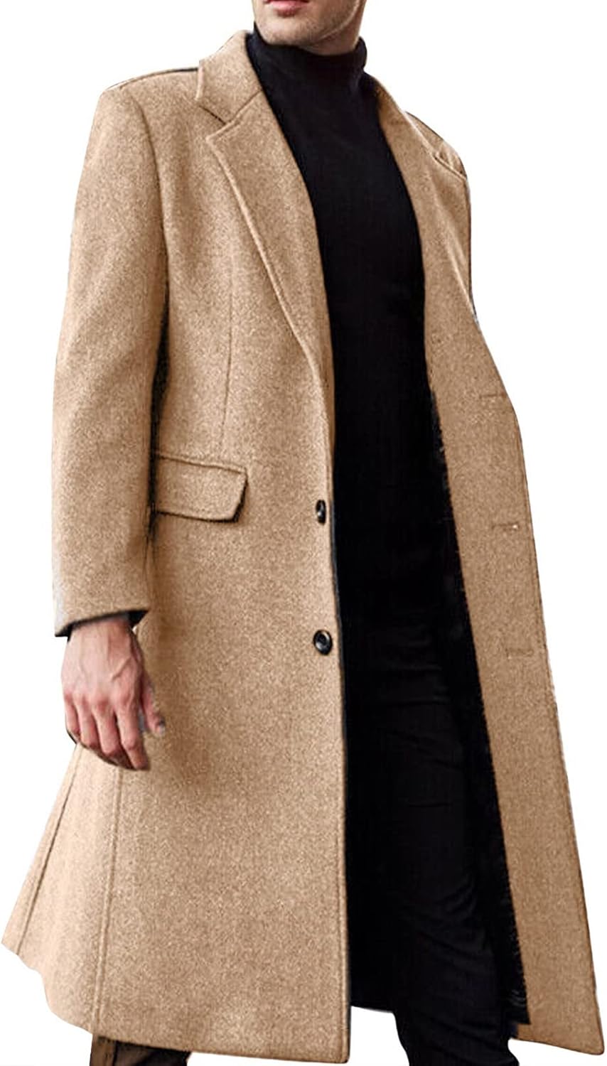 Celucke Mantel Herren Lange Jacke Overknee Tweedjacke Langarm Wintermantel Business Freizeit Wollman