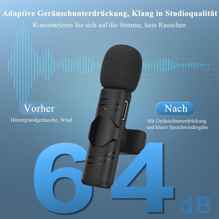 Kabelloses Lavalier Mikrofon mit Rauschunterdrückung,2 Mini Ansteckmikrofon Kompatibel mit iPhone/An