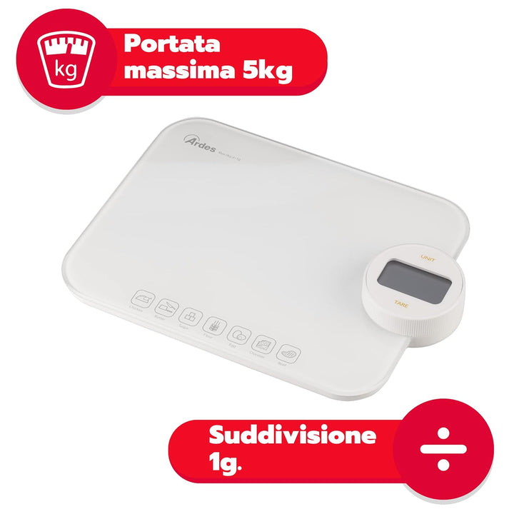 ARDES - AR1PABFC Digitale Küchenwaage ohne Batterie, Elektronische Lebensmittelwaage, LCD-Display un