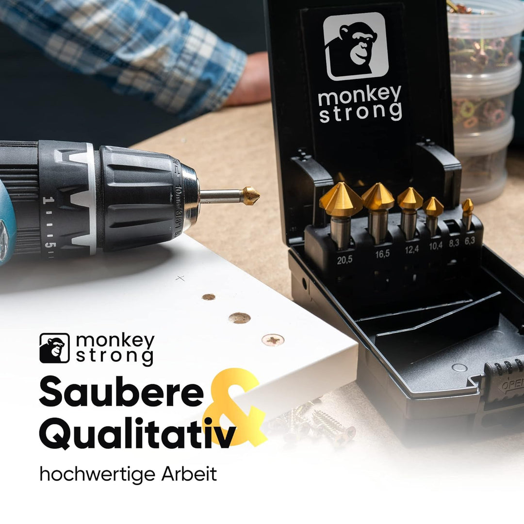 monkeystrong Kegelsenker 90° Ø 6,3-20,5 mm aus HSS Stahl - richtig scharf - Senker und Entgrater Set