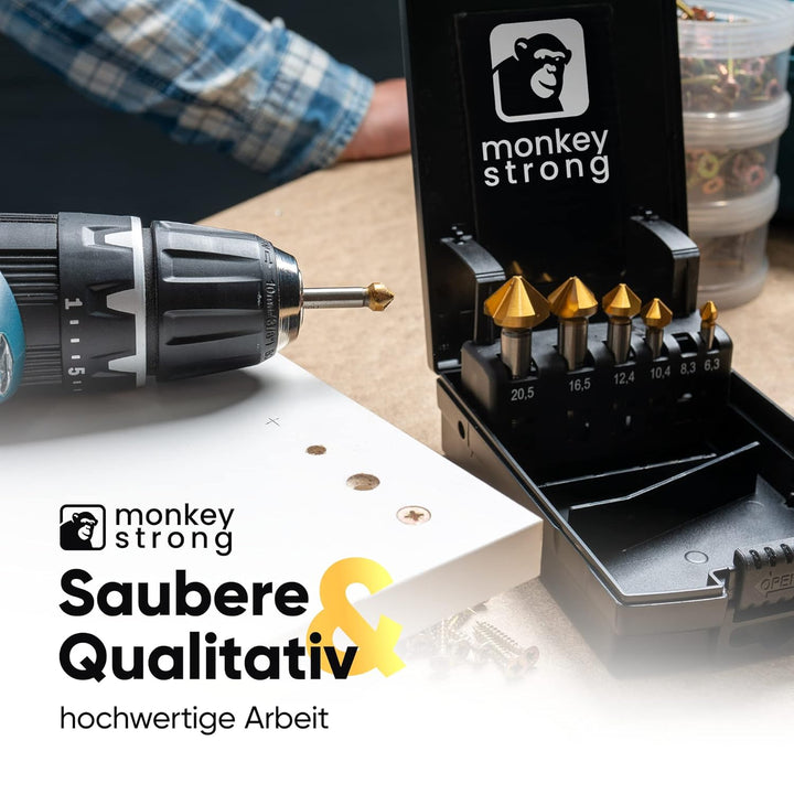 monkeystrong Kegelsenker 90° Ø 6,3-20,5 mm aus HSS Stahl - richtig scharf - Senker und Entgrater Set