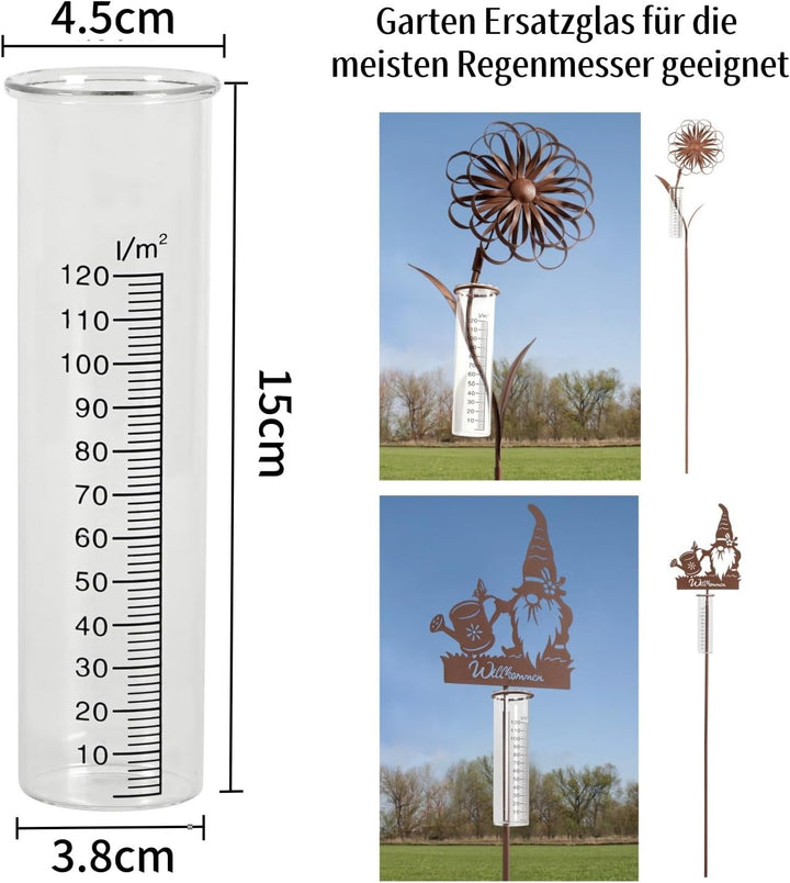 JUJOYBD 2X Ersatzgläser für Regenmesser, Glas mit Skala in l/m², Ersatz-Zylinder, Niederschlagsmesse