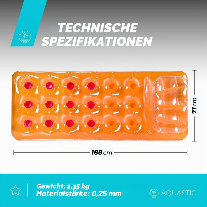 AQUASTIC Schwimm-Strandmatratze 188 x 71 cm Für Erwachsene und Kinder ab 14 Jahren Strapazierfähiges