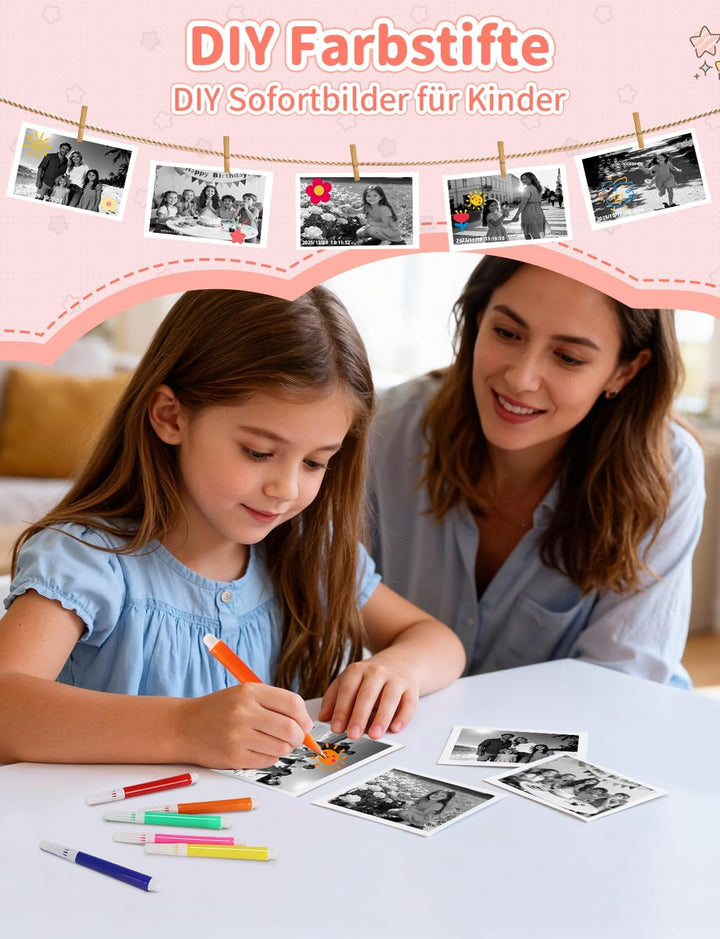 Sofortbildkamera Kinder, 1080P HD 2,4 Zoll Bildschirm Kinderkamera Sofortbildkamera mit 32GB Karte &