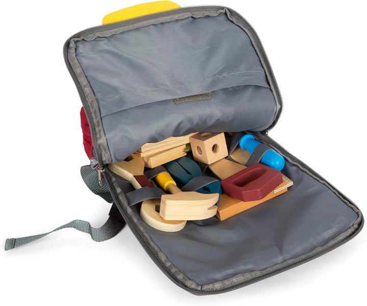 small foot Werkzeugrucksack Konstruktion „Workshop“, Kinder-Rucksack mit 8 Werkzeugen aus Holz, ab 3
