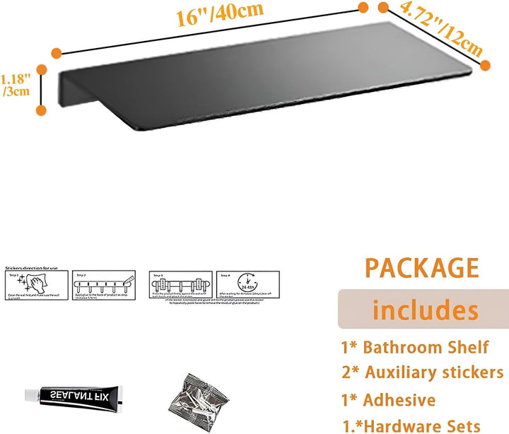 40CM Duschablage Ohne Bohren Aluminium Badablage Schwarz Selbstklebende für Badezimmer Schlafzimmer