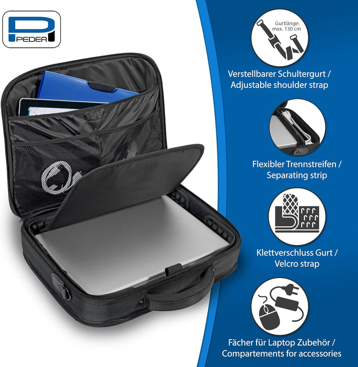PEDEA Laptoptasche "Premium" Umhängetasche Notebook-Tasche 17,3 Zoll (43,9cm) inkl. Schnurloser Maus