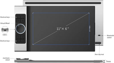 XP-PEN Deco Pro MW Grafiktablett, Bluetooth oder 2,4 Wireless Zeichenbrett (11"x6"), Stift-Tablett m