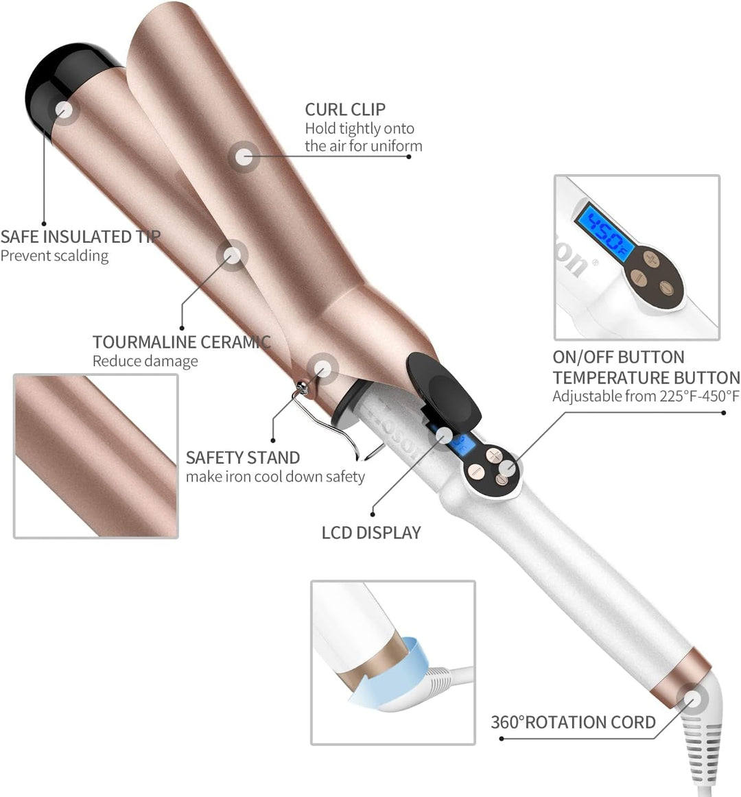 Hoson 50mm Lockenstab Pro Curl, Keramik Turmalin Beschichtung Lockenstab, LCD Display 9 Hitzeeinstel