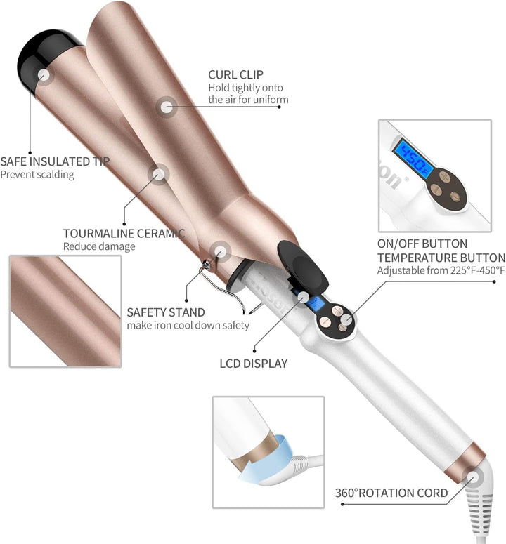 Hoson 50mm Lockenstab Pro Curl, Keramik Turmalin Beschichtung Lockenstab, LCD Display 9 Hitzeeinstel