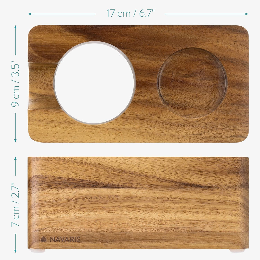 Navaris Tamperstation 51mm aus Akazienholz - Holz Tamper Station für Siebträger - Abklopfbehälter Ab