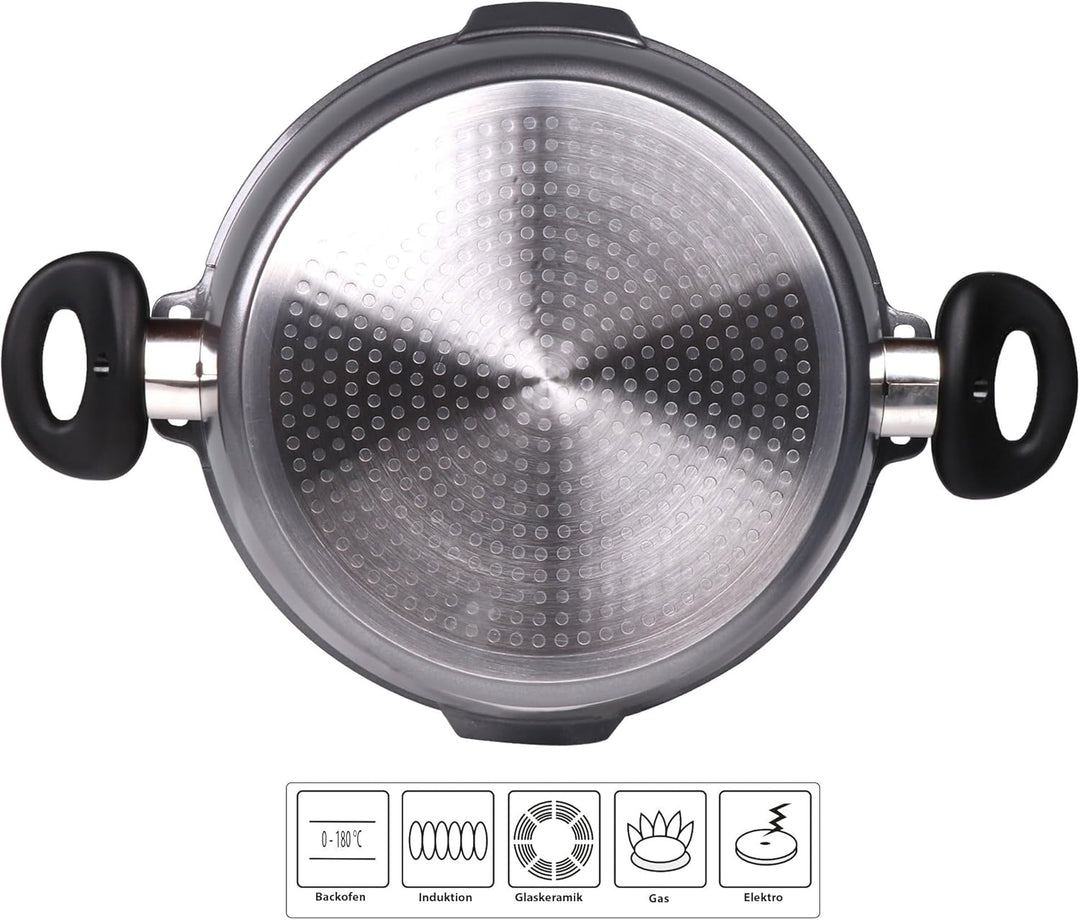STONELINE® FUTURE Bratentopf 24 cm, mit Sieb-Glasdeckel, induktionsgeeignet, Aluguss, Antihaftbeschi