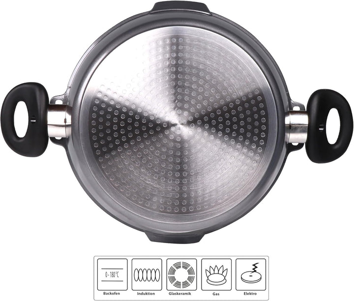 STONELINE® FUTURE Bratentopf 24 cm, mit Sieb-Glasdeckel, induktionsgeeignet, Aluguss, Antihaftbeschi