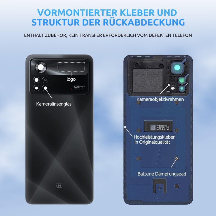 Eonpam Akkudeckel für Xiaomi Poco X4 Pro Rückseite Glas Original Backcover Back Glas Ersatz Reparatu