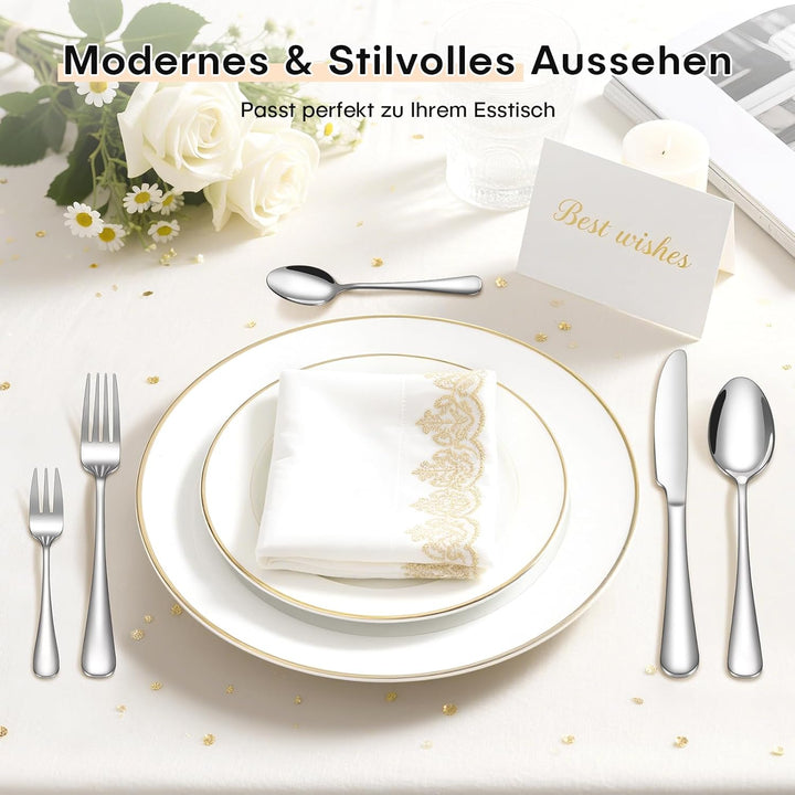 Besteck Set 6 Personen, 30 Teilig Essbesteck Set mit Messer Gabel Löffel, Besteckset Edelstahl Spieg