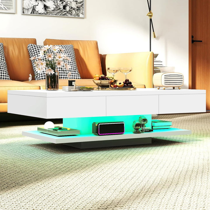 Oyajia Couchtisch, Modern Sofatisch Wohnzimmertisch mit 2 Schublade, Wohnzimmertisch Hochglanz Moder
