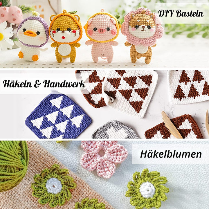 Inscraft Häkelwolle Set, 113 Stück Häkelgarn Set mit 1600yd Strickgarn in 40 Farben, ergonomische Hä