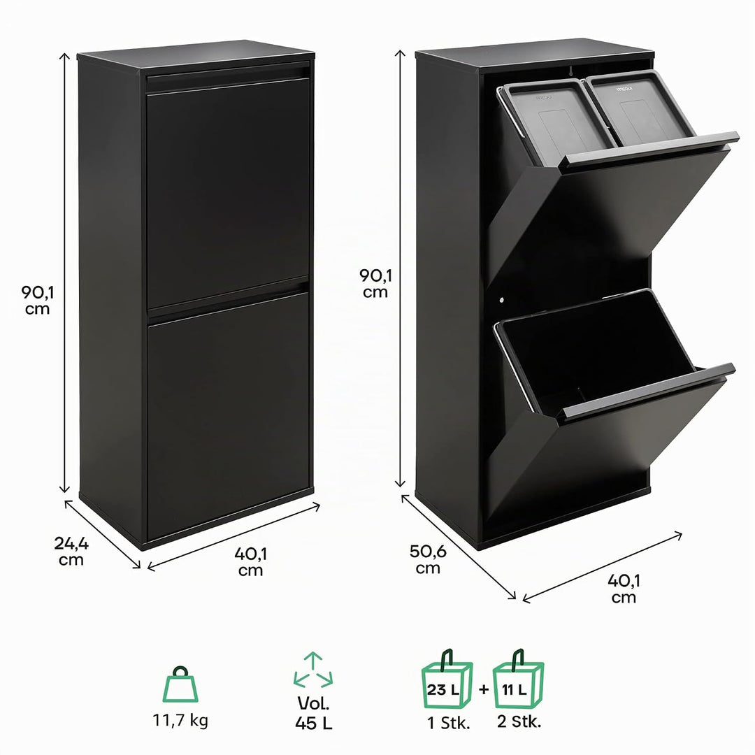 ARREGUI Basic CR406-B Mülltrennsystem aus Stahl | 3 Fächer Mülleimer für die Küche | 3 Fach Abfallei
