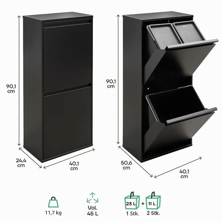 ARREGUI Basic CR406-B Mülltrennsystem aus Stahl | 3 Fächer Mülleimer für die Küche | 3 Fach Abfallei